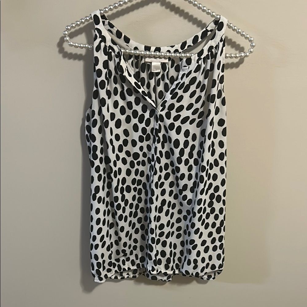 Loft Women’s V Neck Polka Dot Sleeveless Top Elastic Waist. Size Small